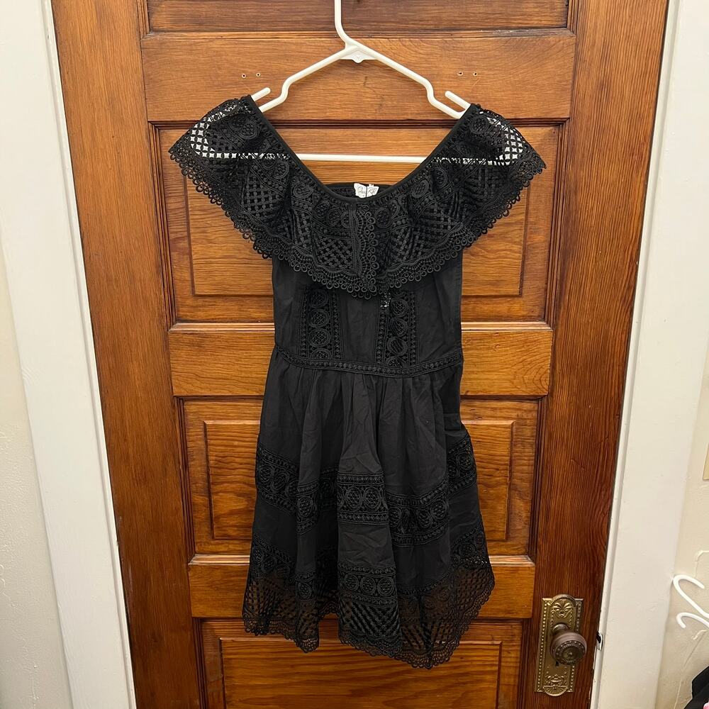 Charo Ruiz Ibiza Vaiana Black Mini Off Shoulder Lace Short Dress XS NWT's $620